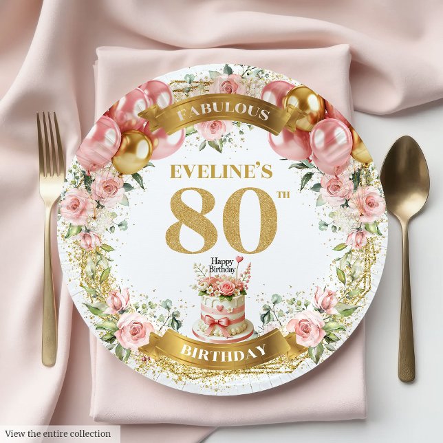 Plato De Papel Elegante número de oro 80.ª plancha de cumpleaños  (Elegant Gold Number 80th Boho Birthday Plates

)