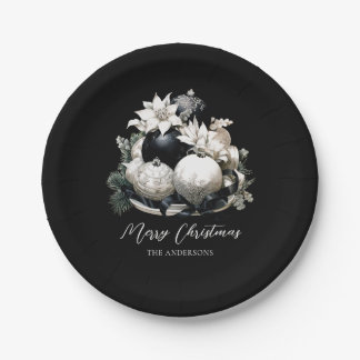 Plato De Papel Elegante ornamento de marfil blanco y negro