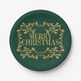 Plato De Papel Elegante Ornate Gold Merry Christmas Paper Plate