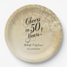 Plato De Papel Elegante Oro 50 Aniversario