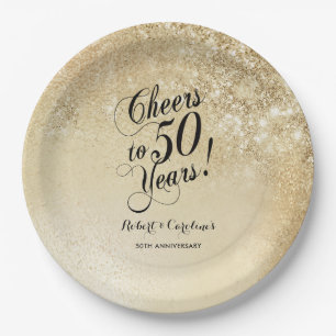 Plato De Papel Elegante Oro 50 Aniversario