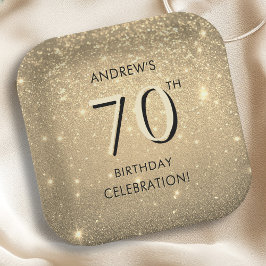 Plato De Papel Elegante Oro 70 cumpleaños