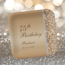 Plato De Papel Elegante Oro 75 cumpleaños