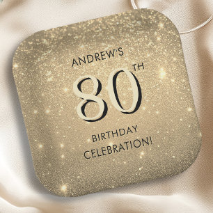 Plato De Papel Elegante Oro 80 cumpleaños