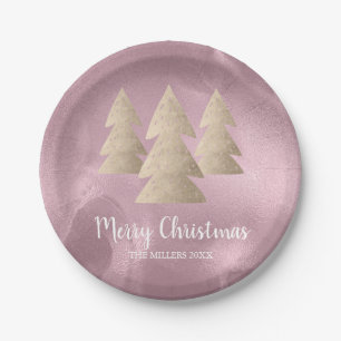 Plato De Papel Elegante oro moderno Marmol de Feliz Navidad