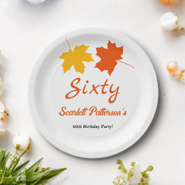 Plato De Papel Elegante otoño deja flores otoñales 60 cumpleaños