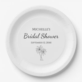 Plato De Papel Elegante Palm Trees Moderna Ducha Bridal Tropical