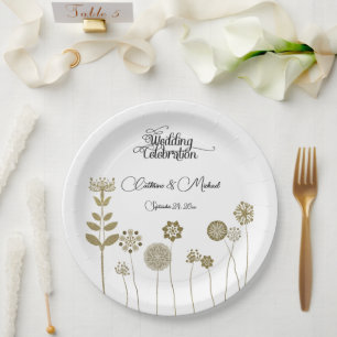 Plato De Papel Elegante Papel de minimalismo floral de oro suave