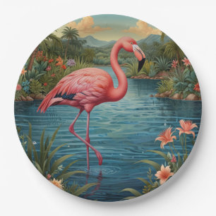 Plato De Papel Elegante paraíso tropical flamingo rosa