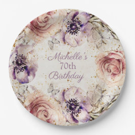Plato De Papel Elegante partido de cumpleaños 70 de color morado 