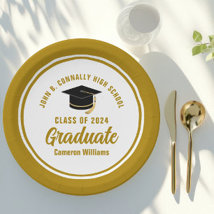 Plato De Papel Elegante Partido de Graduación de Oro Personalizad