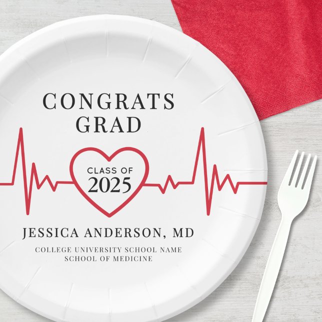 Plato De Papel Elegante Partido de Graduación Médica (Elegant Medical Graduation Party Paper Plates)