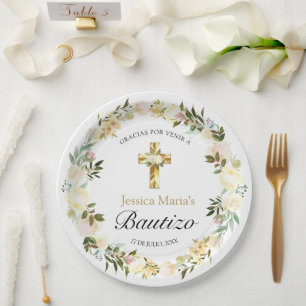 Plato De Papel Elegante Pastel Bautizo Amarillo Bebé