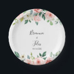 Plato De Papel Elegante pastel de Boda floral de otoño<br><div class="desc">Este elegante y elegante plato de boda floral de otoño es perfecto para una recepción nupcial moderna. El diseño presenta rosas rosas rosas rosas, blancas y rosadas, peonías con follaje verde agrupadas en ramos, acentuando los hermosos colores otoñales. Haz que sea tu propio, agregando los nombres de la novia, el...</div>