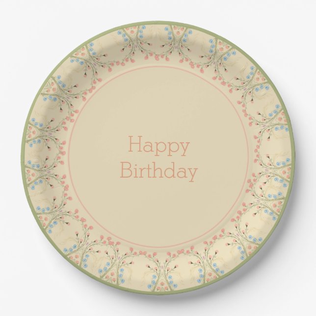Plato De Papel Elegante Pastel Floral (Anverso)