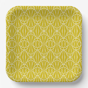 Plato De Papel Elegante patrón art déco amarillo con motivo de di