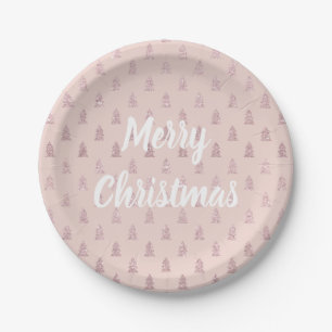 Plato De Papel Elegante patrón de árbol de Navidad Rosa Purpuri