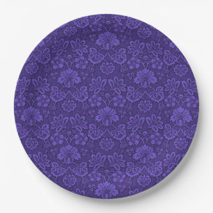Plato De Papel Elegante patrón de damasco vintage violeta