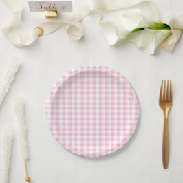 Plato De Papel Elegante patrón de Gingham rosa y Blanco