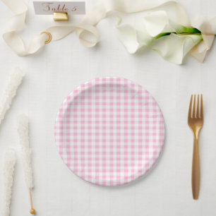 Plato De Papel Elegante patrón de Gingham rosa y Blanco
