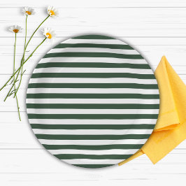 Plato De Papel Elegante patrón de rayas verdes y blancas de caza