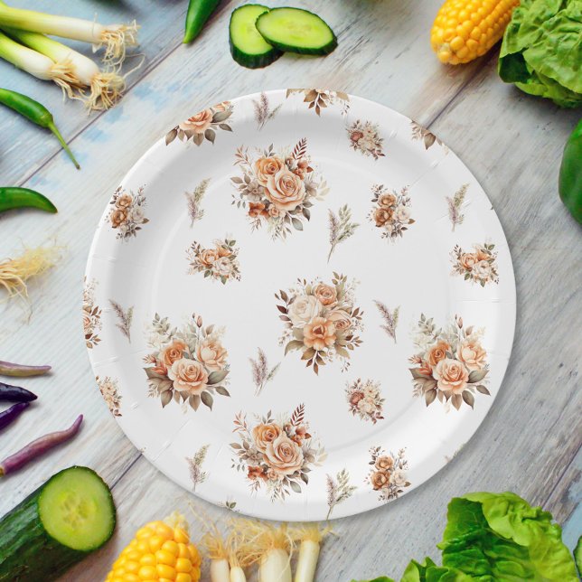 Plato De Papel Elegante patrón de Rosas del Boho (Subido por el creador)