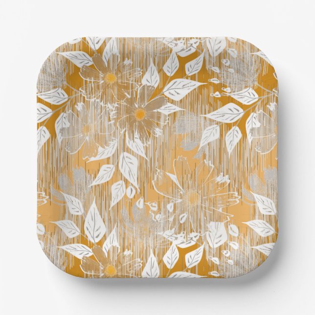Plato De Papel Elegante patrón floral.  (Anverso)