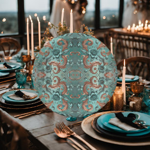 Plato De Papel Elegante patrón floral de cobre y turquesa