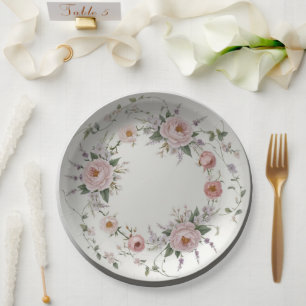 Plato De Papel Elegante patrón floral de flor silvestre boda de v