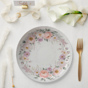 Plato De Papel Elegante patrón floral de flor silvestre boda de v