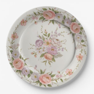Plato De Papel Elegante patrón floral de flor silvestre boda de v