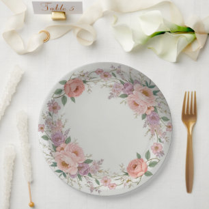 Plato De Papel Elegante patrón floral de flor silvestre boda de v