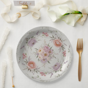 Plato De Papel Elegante patrón floral de flor silvestre boda de v