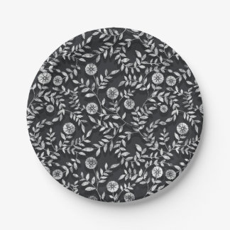 Plato De Papel Elegante patrón floral de pizarra