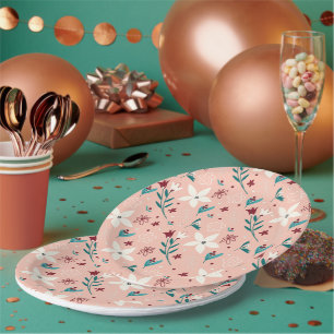 Plato De Papel Elegante Patrón Floral Rosa