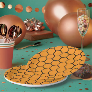 Plato De Papel Elegante patrón geométrico de panal de abeja amari