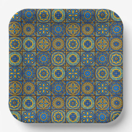 Plato De Papel Elegante patrón marroquí azul y marrón