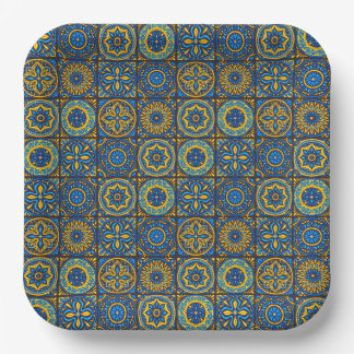 Plato De Papel Elegante patrón marroquí azul y marrón