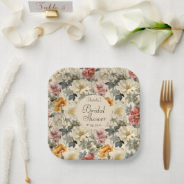 Plato De Papel Elegante patrón retro floral para ducha de novia