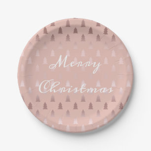 Plato De Papel Elegante patrón rosa de oro y árbol de Navidad r