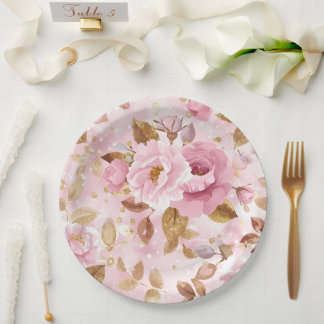 Plato De Papel elegante patrón rosa sin costura con flores rosas 