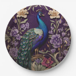 Plato De Papel Elegante Pavo Real Sobre El Morado William Morris 