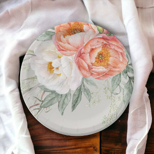 Plato De Papel Elegante Peach y floral blanca Feminine
