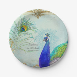 Plato De Papel Elegante Peacock w Feather Vintage Wedding