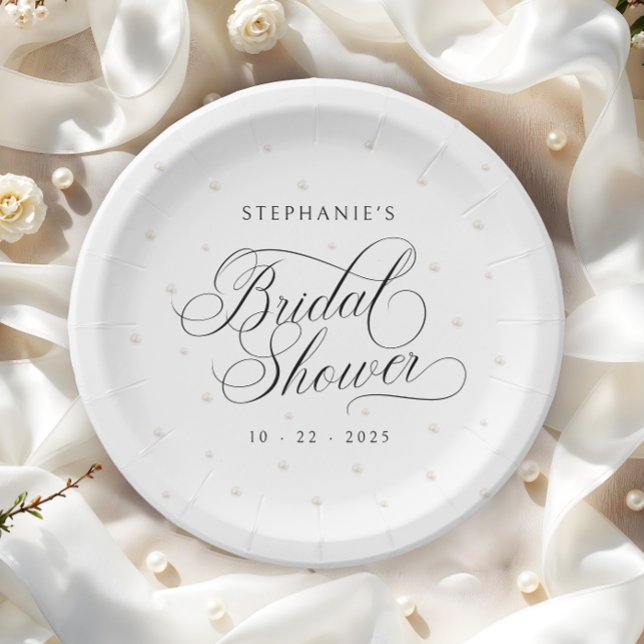 Plato De Papel Elegante Pearls Bridal Shower (Subido por el creador)