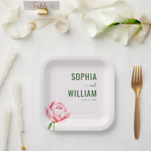 Plato De Papel Elegante Peonía Floral Blanca
