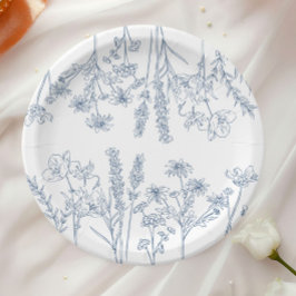 Plato De Papel Elegante Periwinkle Blue Wildflower Bridal Shower