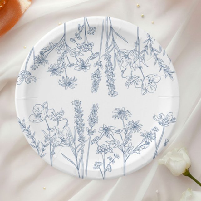 Plato De Papel Elegante Periwinkle Blue Wildflower Bridal Shower (Subido por el creador)
