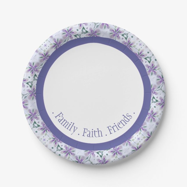 Plato De Papel Elegante Periwinkle con estampado floral (Anverso)