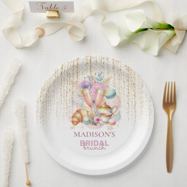 Plato De Papel Elegante Personalizado Brunch Bridal purpurina Ros (Boda)